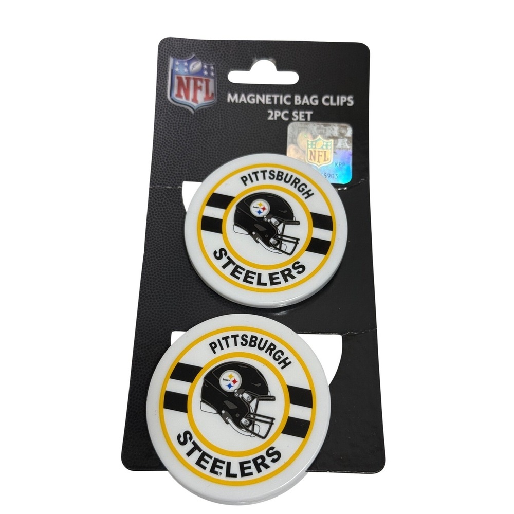 NFL Pittsburgh Steelers Magnetic Bag Clips 2PC Set White Black Yellow 4462